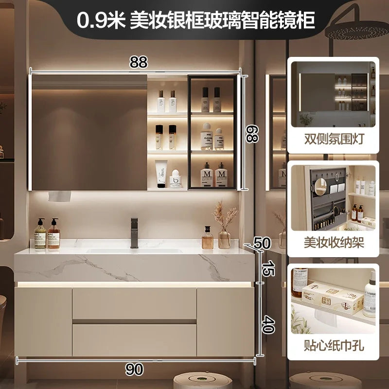 Partitions Storage Bathroom Cabinet Organizer Mirror Wall Shelves