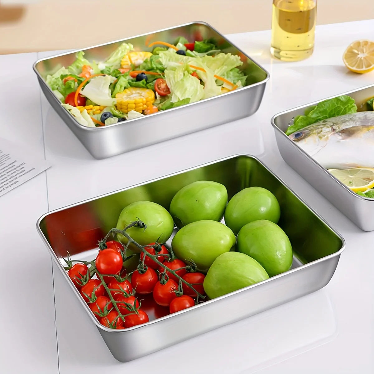 3-Piece Stainless Steel Food Storage Containers - Airtight