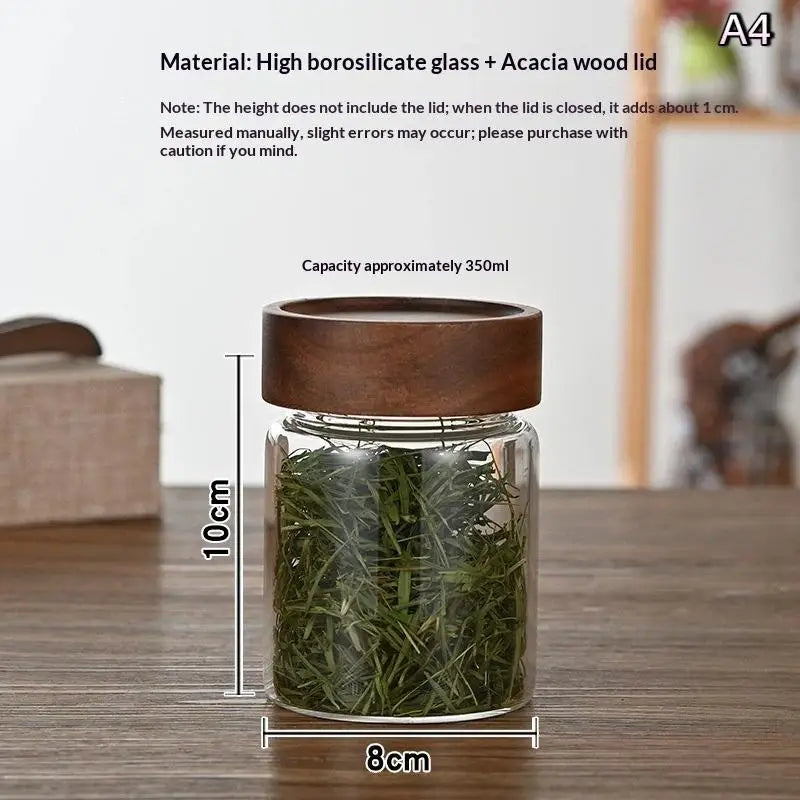 Coffee Beans Sealed Tank Transparent Glass Container Wood