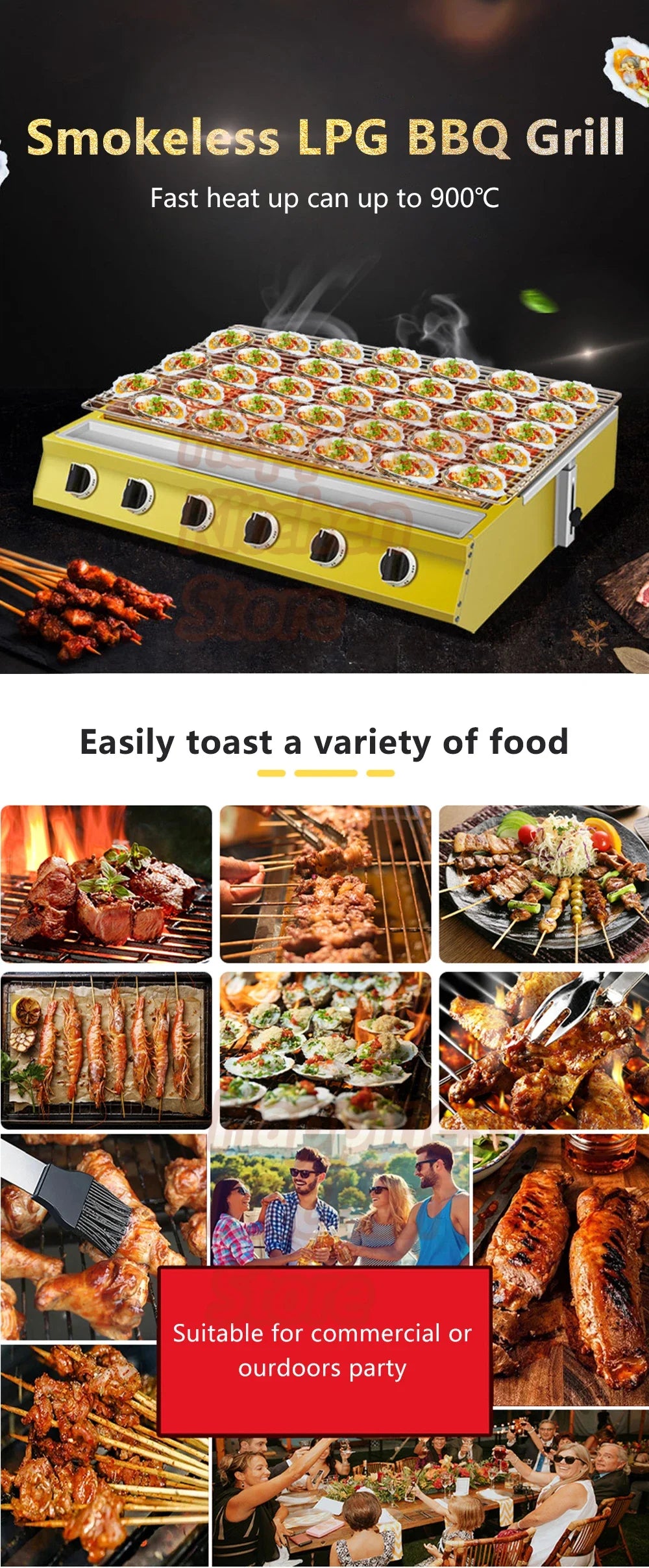Commercial Bbq Grill Smokeless Lpg Barbecue Stove Grill