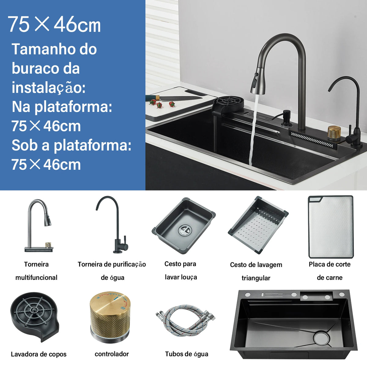 304stainless Steel Sink Faucet Rainfall Spout Pull Out