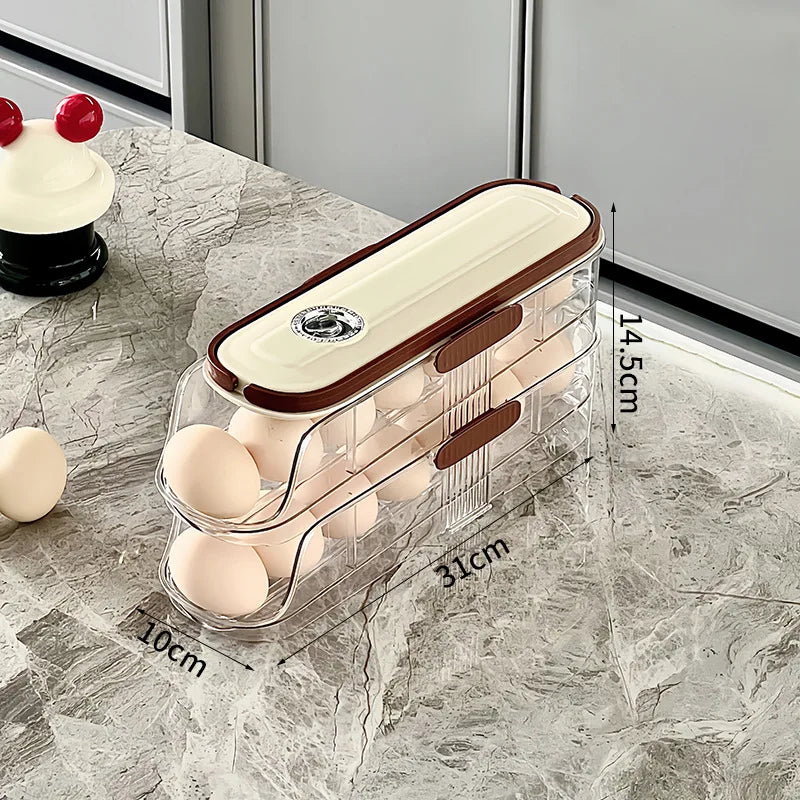 Auto Rolling Egg Holder Refrigerator Stackable Egg Storage
