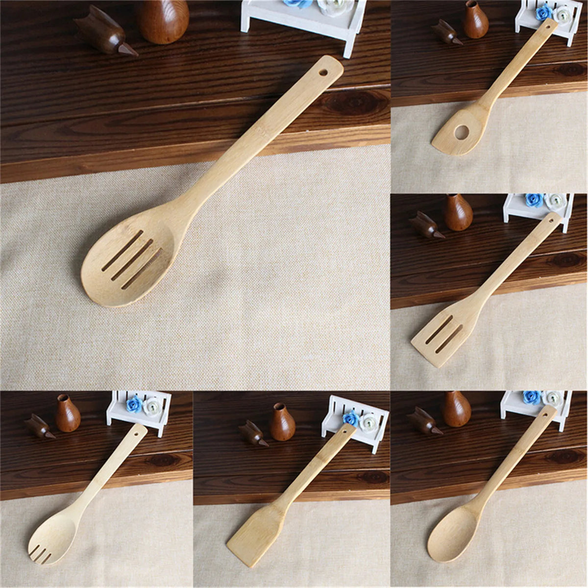 Wooden Spoons Cooking 6-Piece Nonstick Bamboo Cooking Utensils