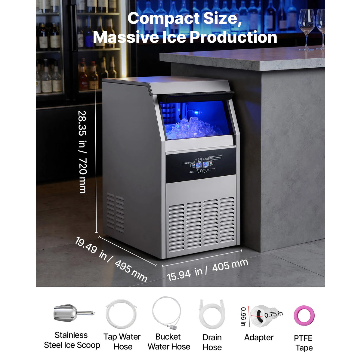 Succebuy Commercial Ice Maker Machine 120/150 Lbs/24h 30