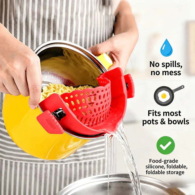 Pasta Fruit Vegetable Colander Silicone Clip-On Pan Pot