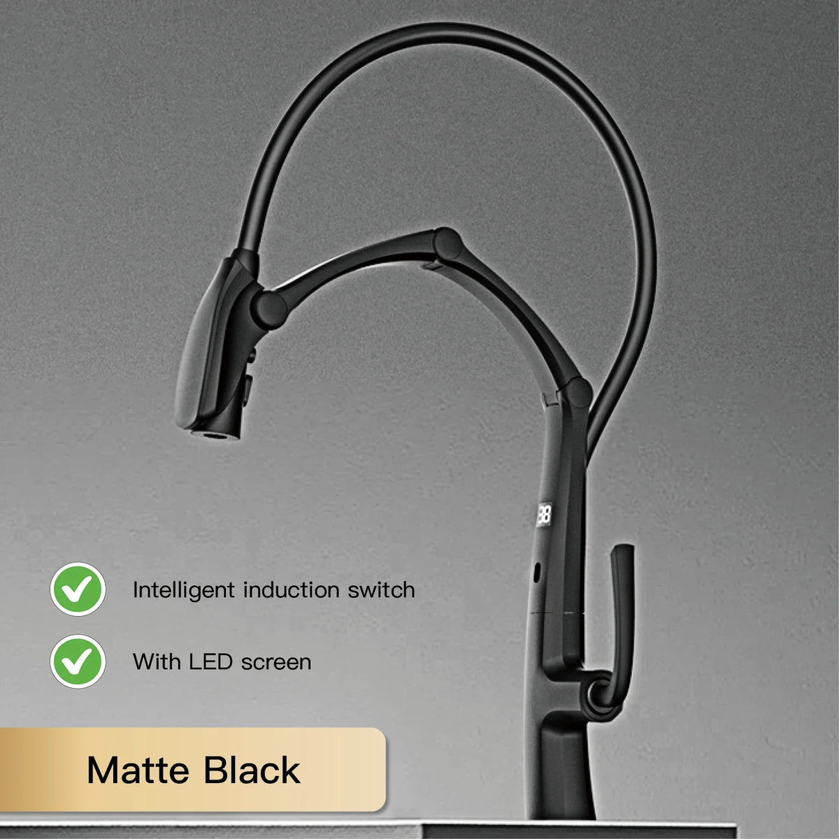 Luxury Brass Gun Gray Faucet Digital Display Intelligent