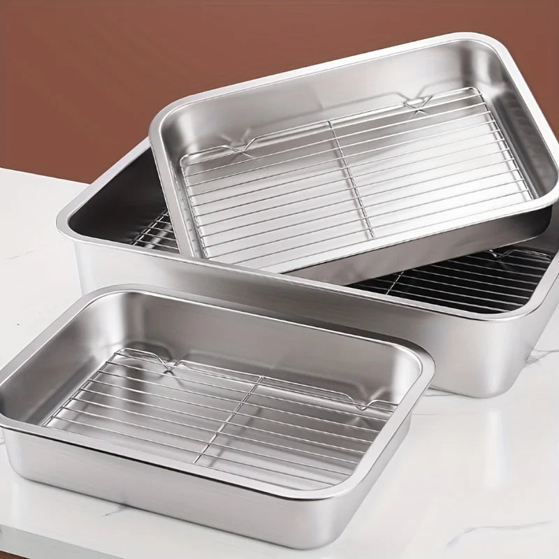Stainless Steel Roasting Pan Rectangular Cake Baking Tray