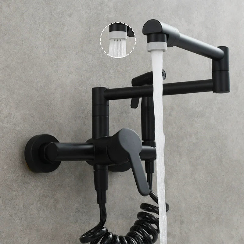 Black Sink Mixer 304 Sus Wall Mounted Foldable