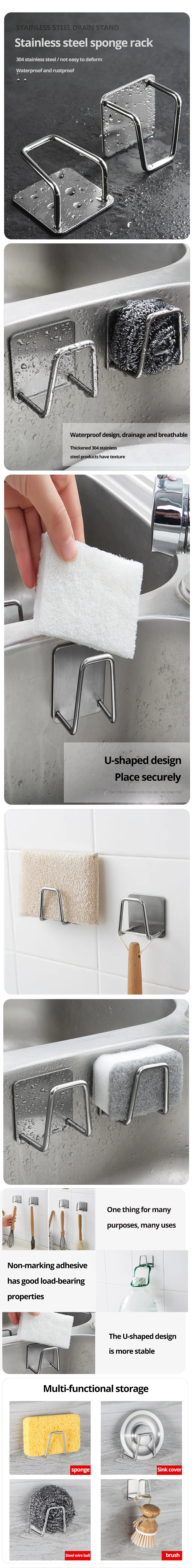 304stainless Steel Sink Shelf Sponges Storage Holde Adhesive
