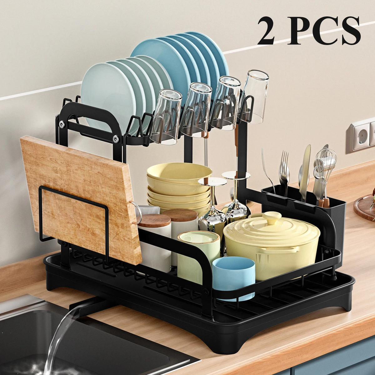 Tier Dish Bowl Drainer Storage Rack Organizer Drain
