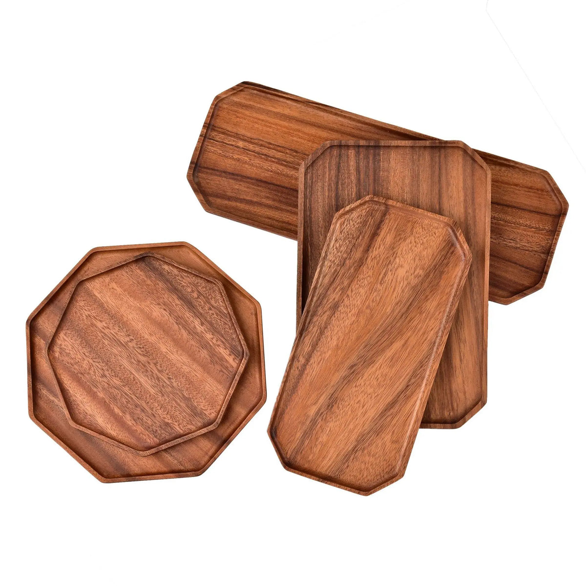 Natural Acacia Wood Serving Trays Octagonal & Rectangular