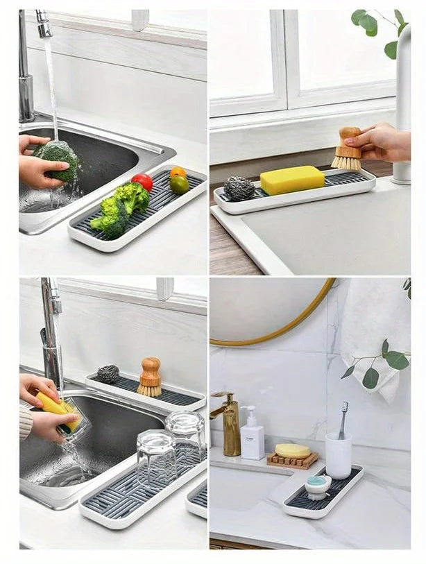 Sink Organizer Drain Tray Sponge Holder Cutlery Drainer