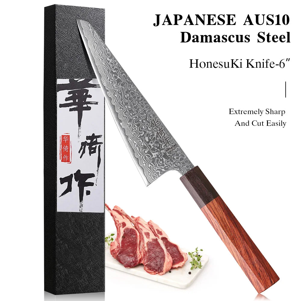 6-Inch Japanese Handmade Honesuki Chef Knife Damascus Steel