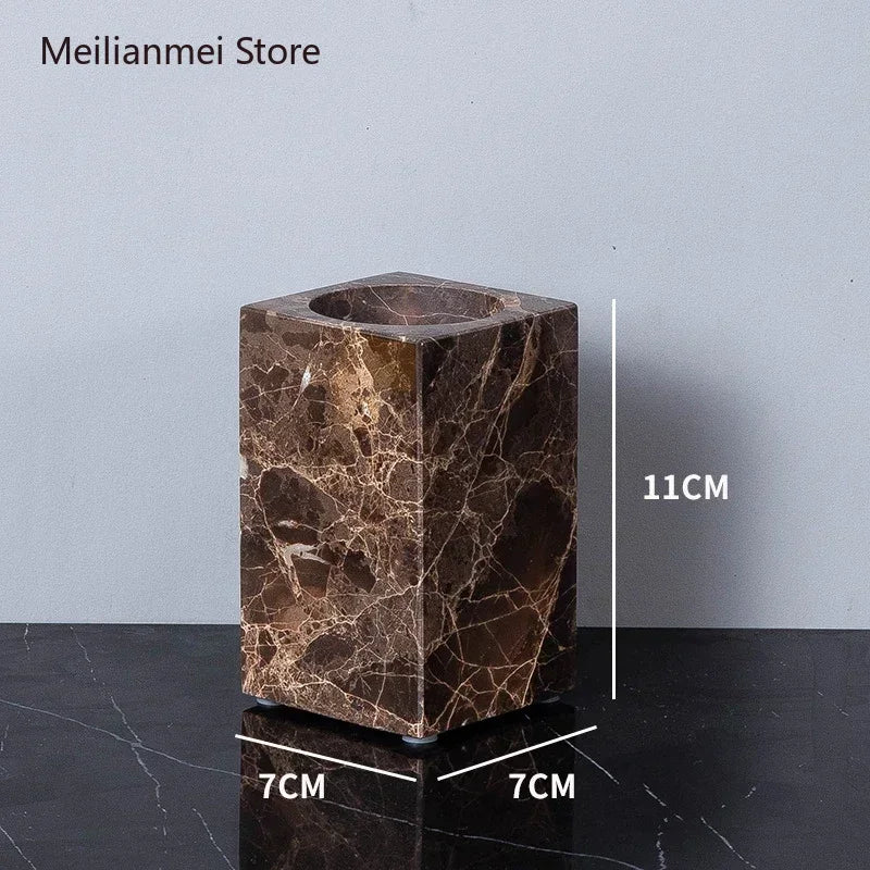Dark Natural Marble Bathroom Brown Luxury Toothbrush Holder