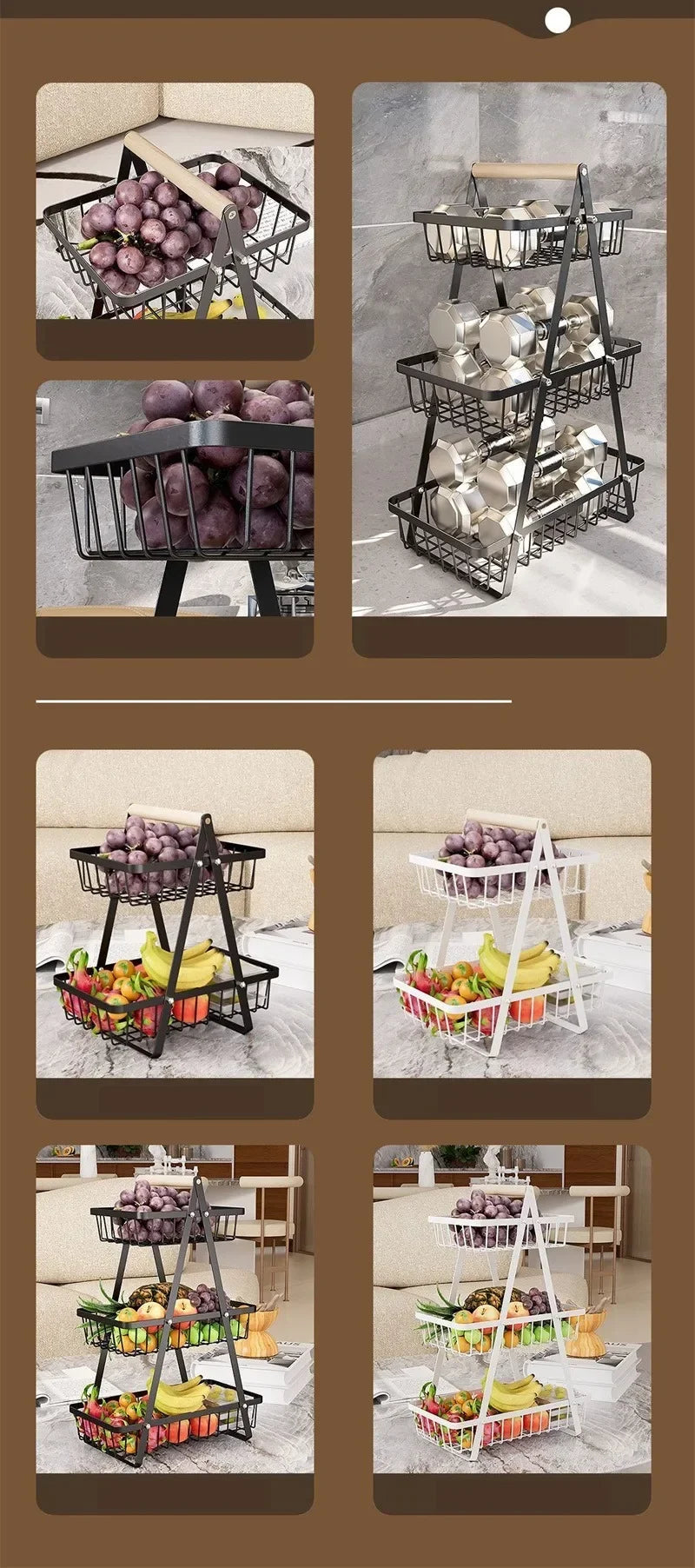 Tiers Countertop Fruit Basket Iron Art Organizer Fruits