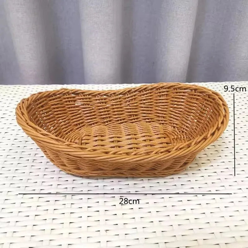 Handmade Oval Rattan Bread Basket Woven Food Fruit