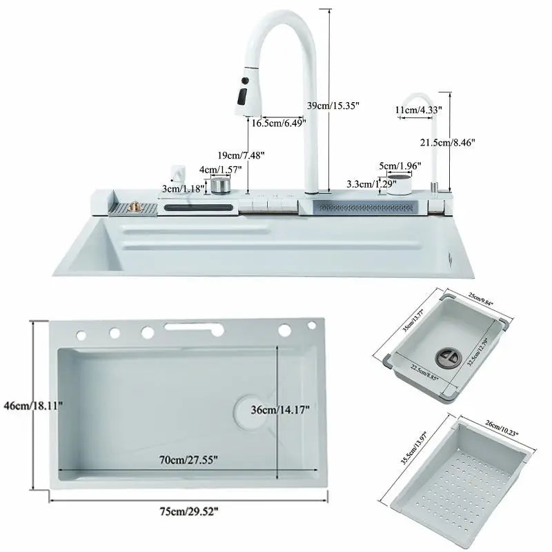 Stainless Steel Waterfall Sink Large Slot Integrated Digital