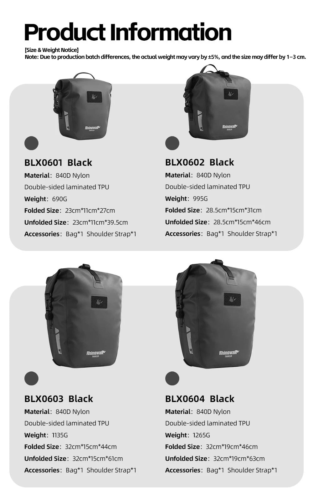 Rhinowalk Bicycle Pannier Bag Waterproof 6l 12l 20l