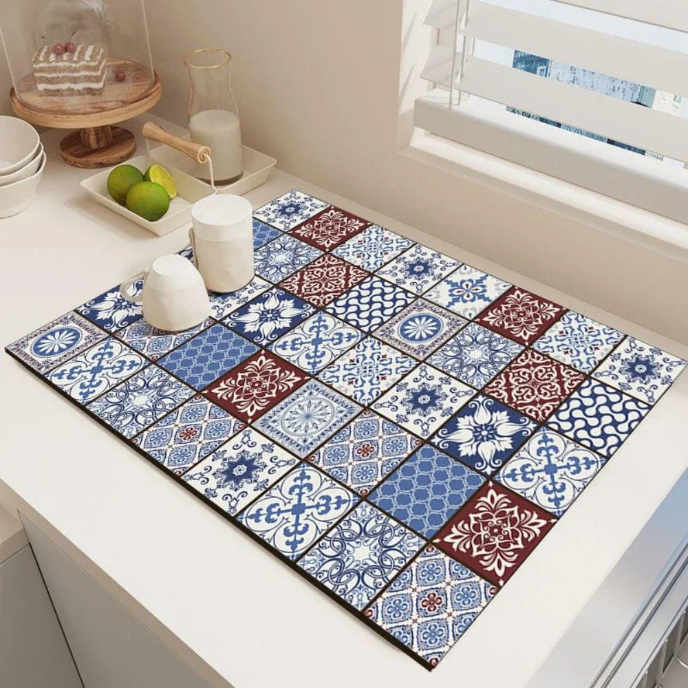 Vikama Vintage Bohemian Dish Drying Mat Non-Slip Absorbent