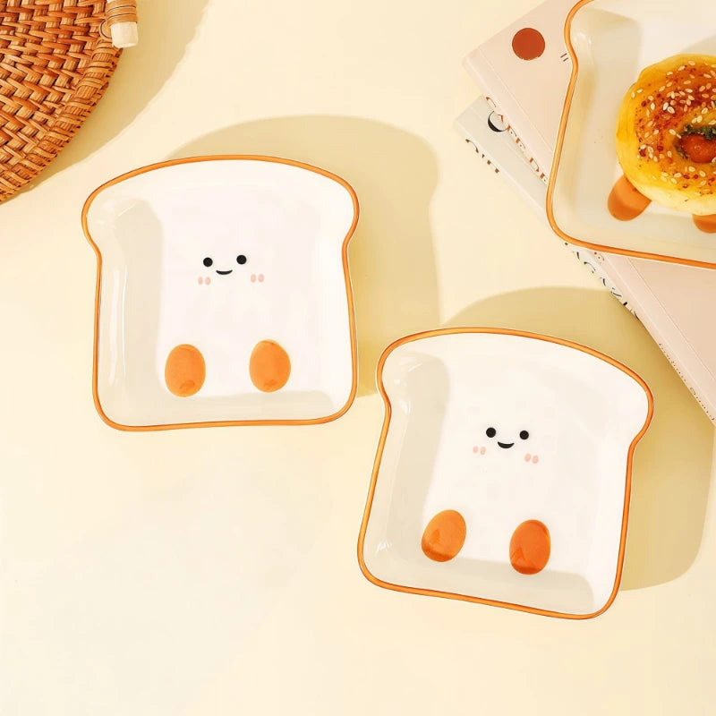 Cute Toast Bread Shaped Ceramic Dishes Seasoning Dish