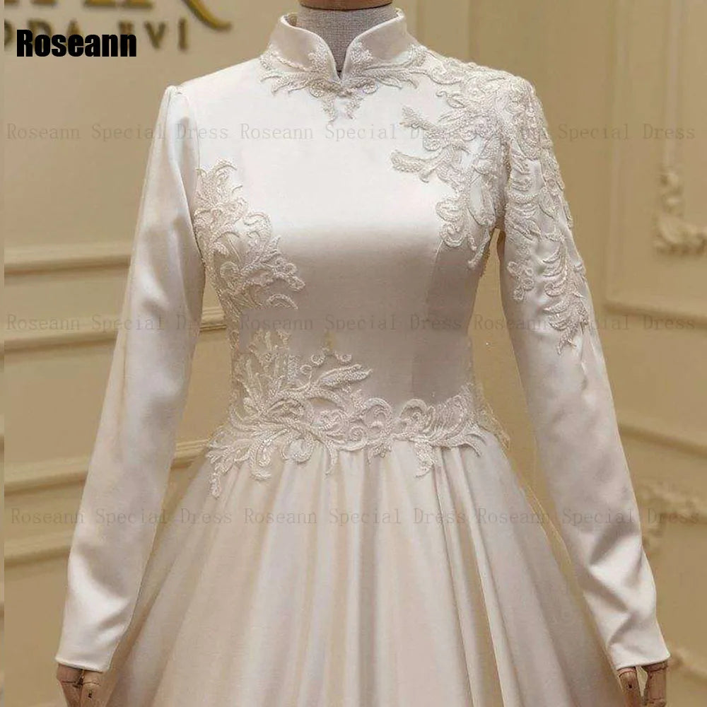 Customized Muslim High Collar A-Line Wedding Dresses Full