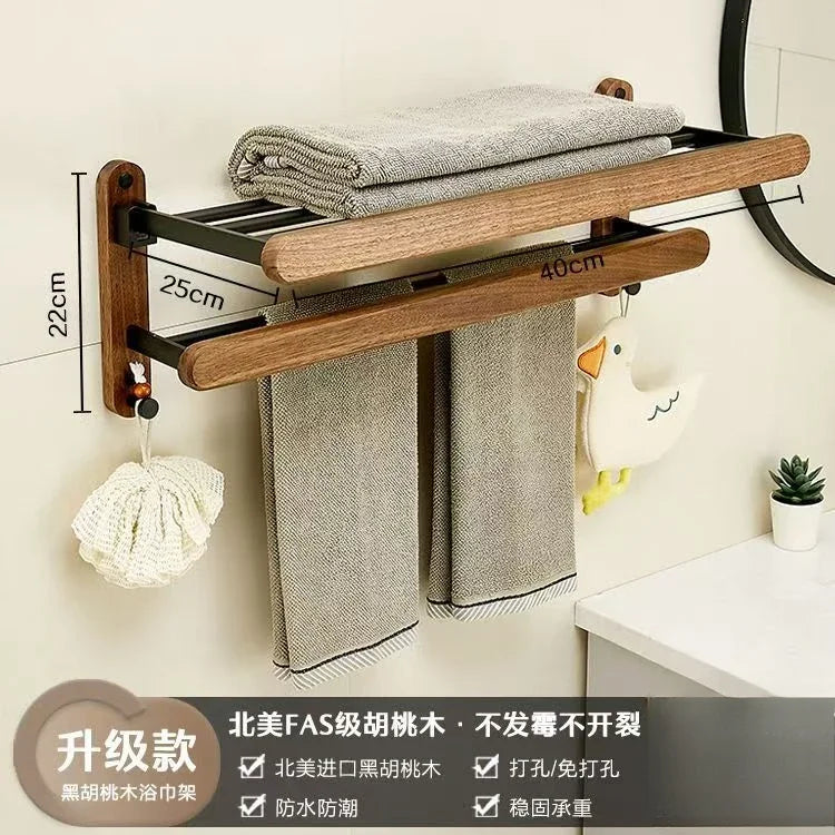 Walnut Wood Black Bathroom Hardware Bathroom Towel Rack