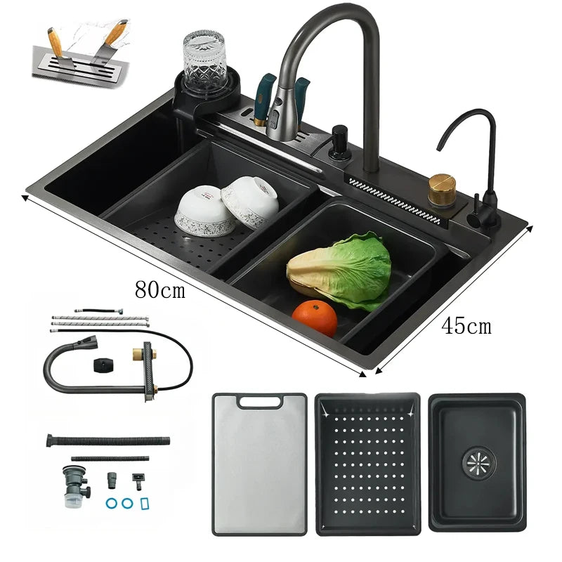 304stainless Steel Sink Faucet Rainfall Spout Pull Out