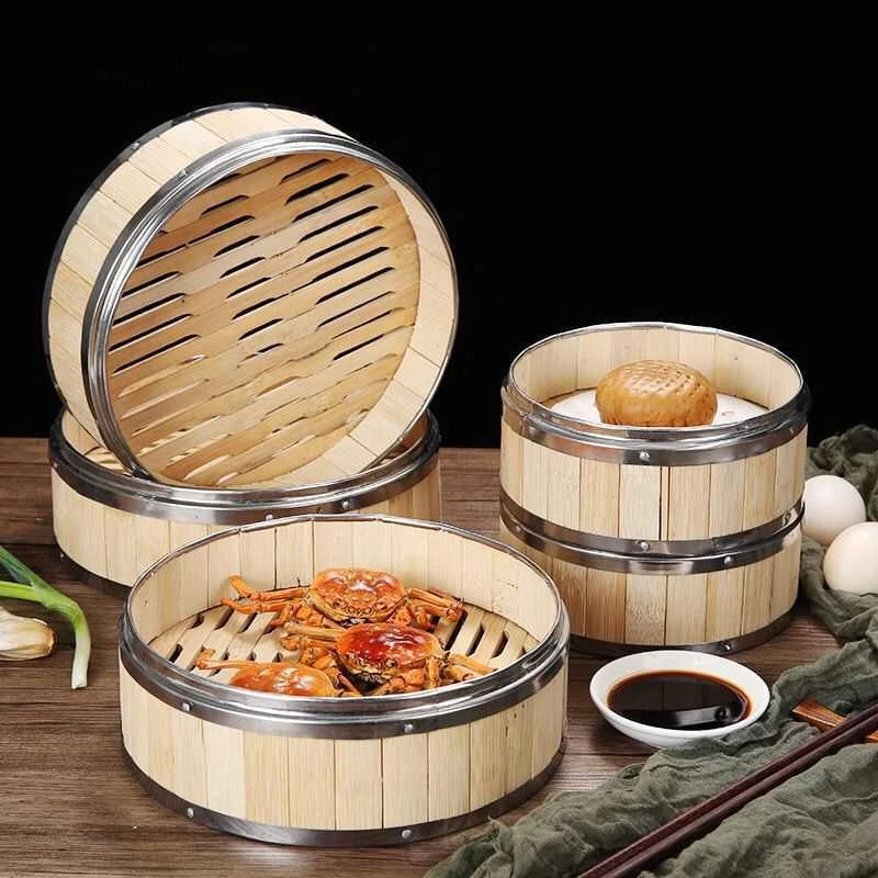 Reusable Round Bamboo Steamer Cover Dumplings Steaming Grid