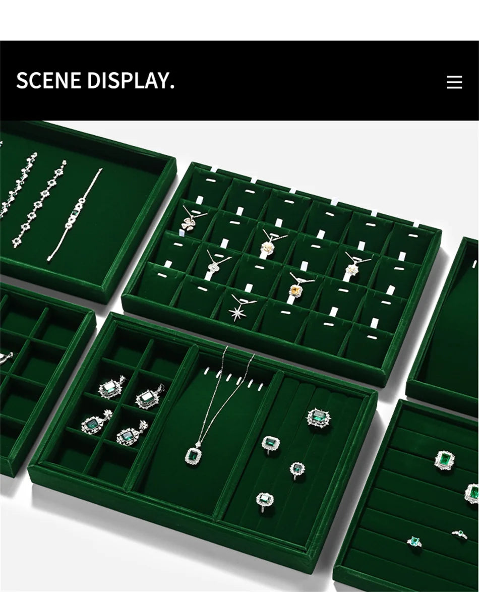 Woodten Green Premium Jewelry Display Tray Velvet Ring