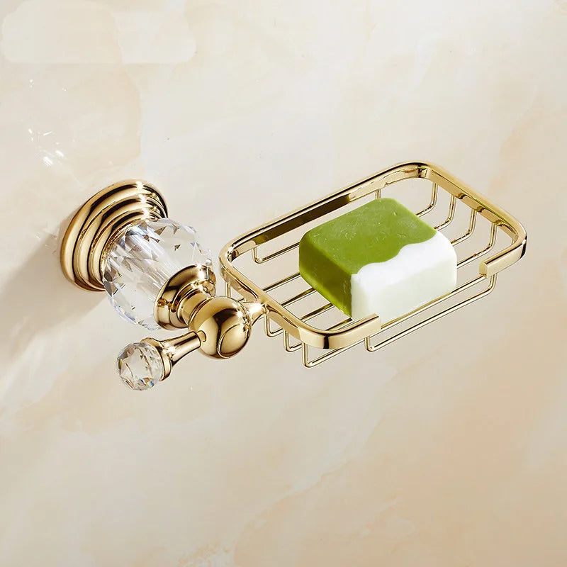 Shower Shelf Toilet Paper Holder Golden Crystal Wall