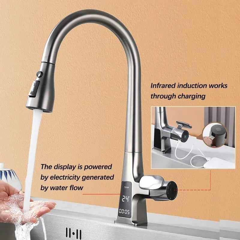 Pull Out Faucet Sensor Touchless Digital Display Water