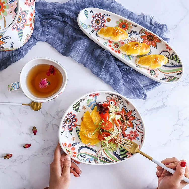 Ceramic Salad Plates Handle Porcelain Dinner Plates Colorful