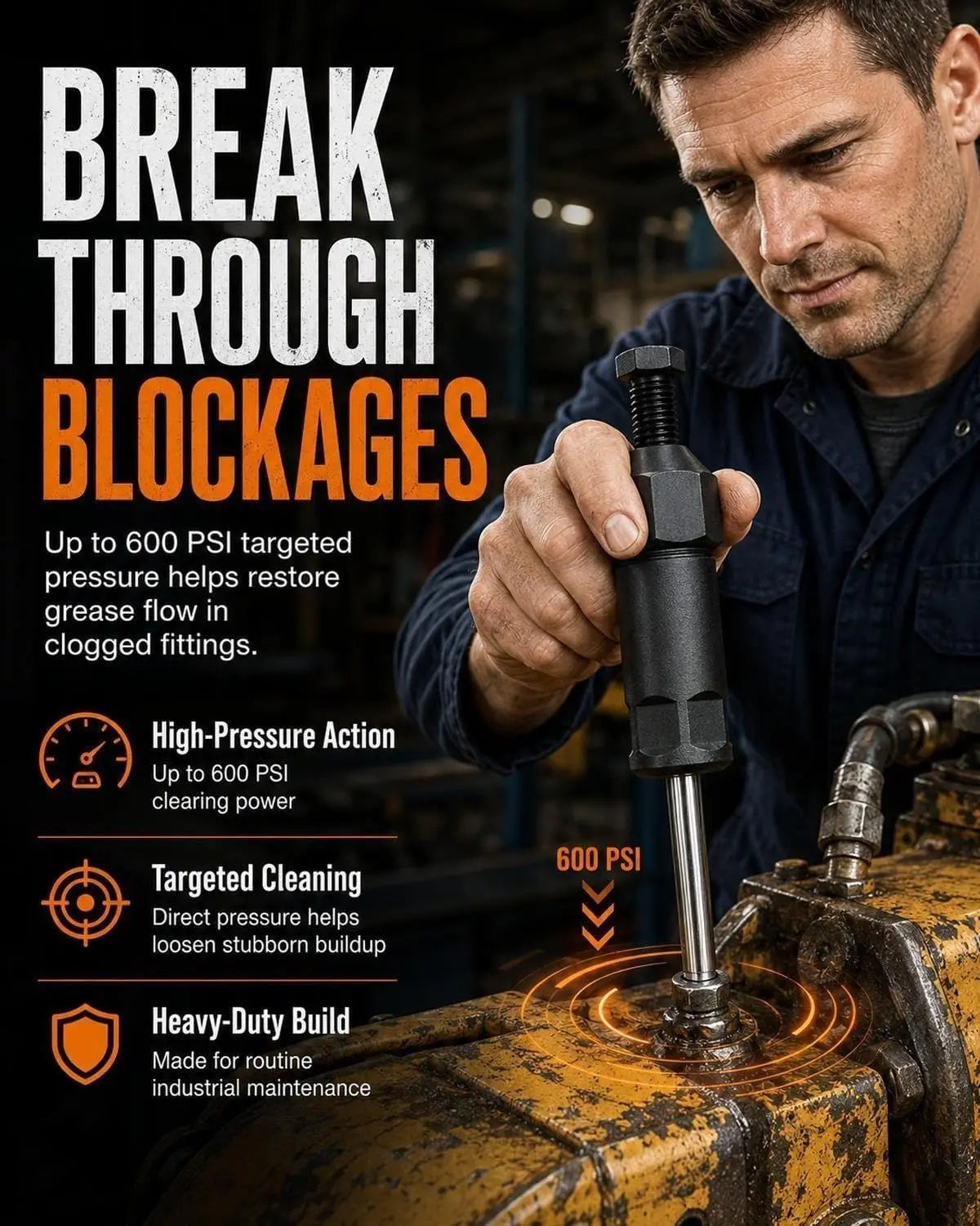Heavy Duty Grease Fitting Cleaner 600psi Hydraulic Pressure