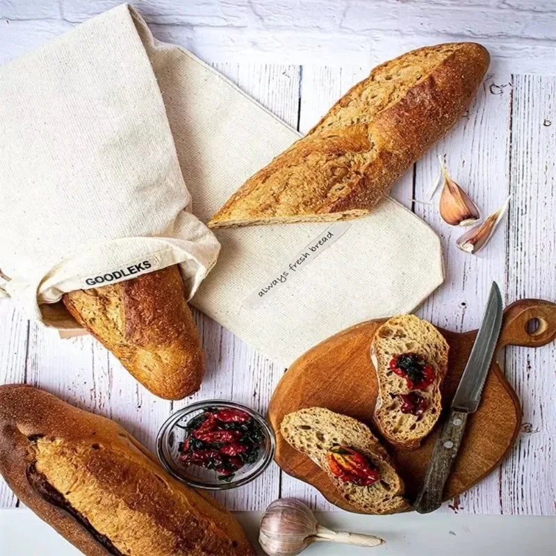 Linen Bread Bags Reusable Homemade Drawstring Loaf Bag