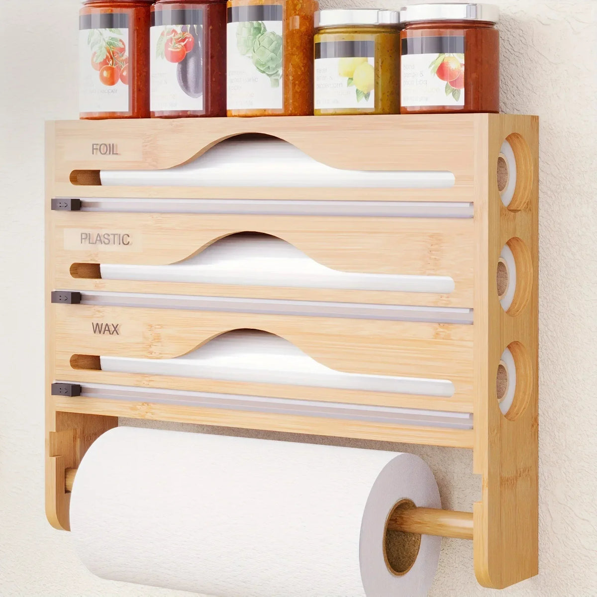 Bamboo Compartment Cling Film Tin Foil Cutter Box