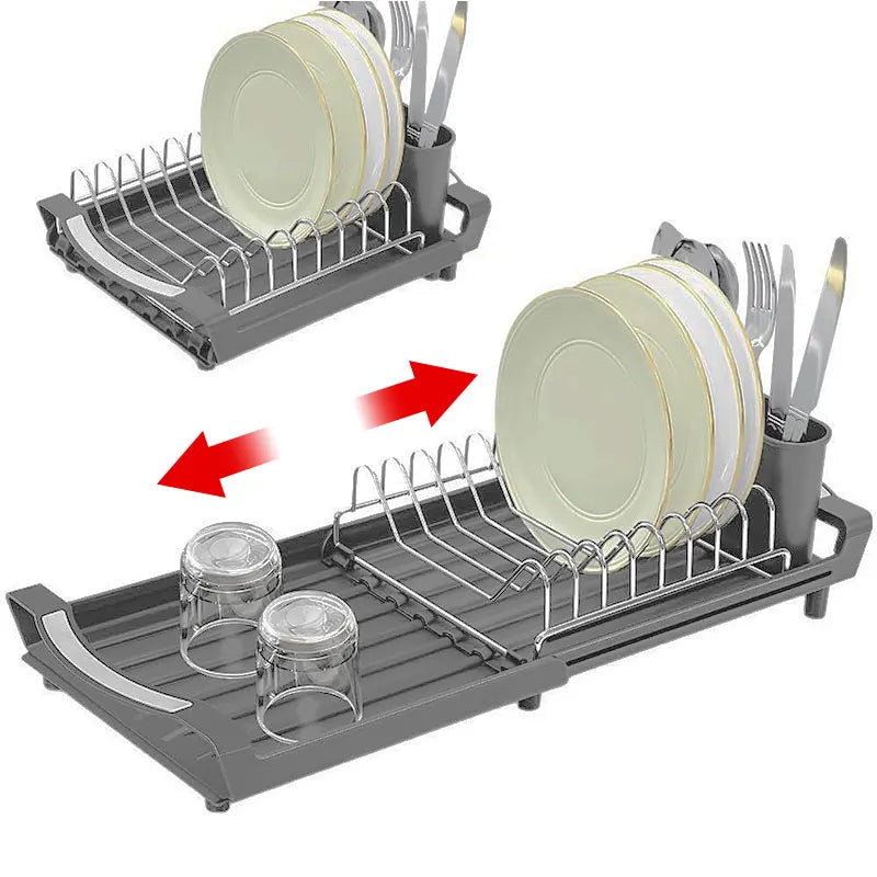 Expandable Dish Drying Rack Cutlery Holder Rust-Resistant Dish