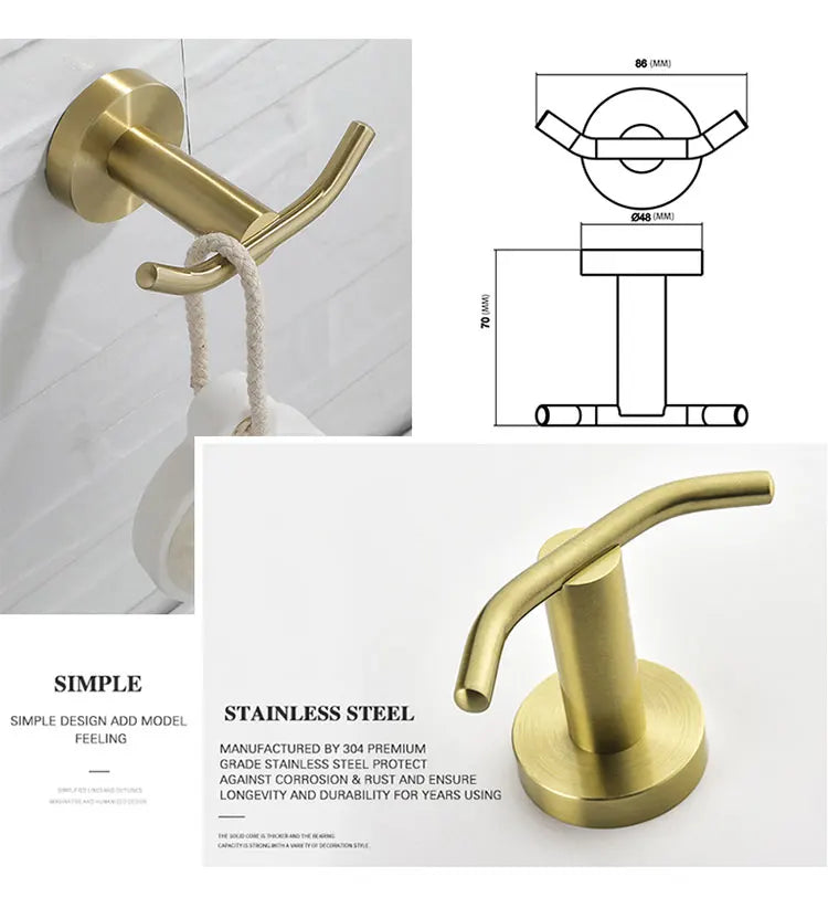 Brushed Gold Bathroom Towel Rack Toilet Brush Roll