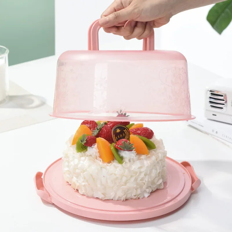 Plastic Round Cake Box Carrier Handle Pastry Storage