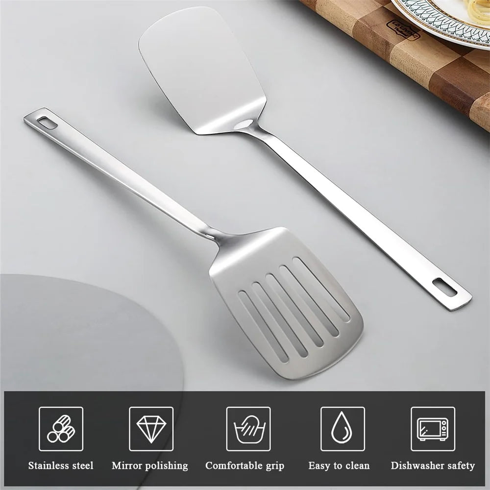 2pack Spatulas Stainless Steel Silver Slotted Turner Solid