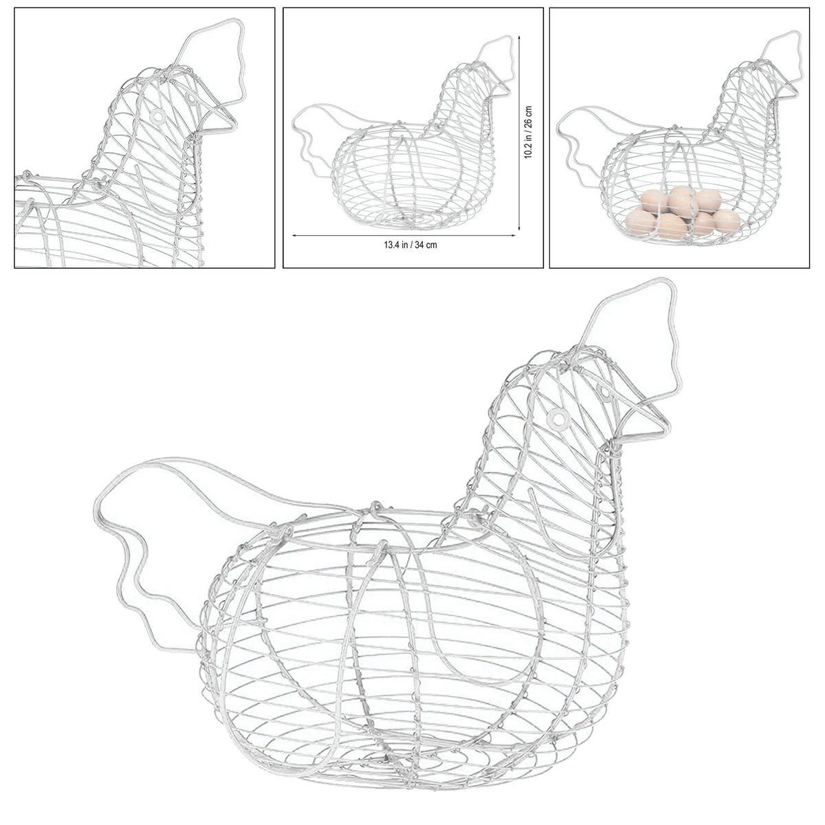White Iron Art Eggs Storage Basket Chicken Shaped