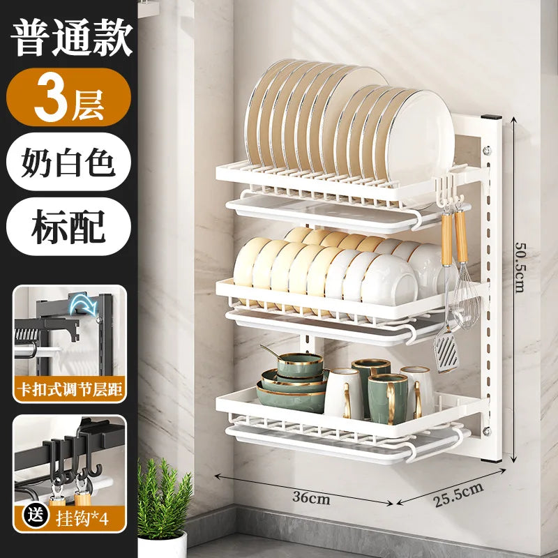 Layer Dish Rack Wall Mounted Storage Rack No-Hole