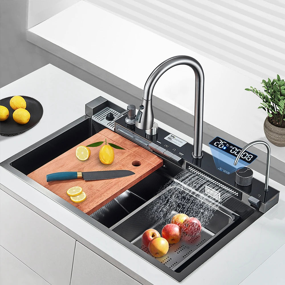 304 Stainless Steel Waterfall Sink Digital Display Large