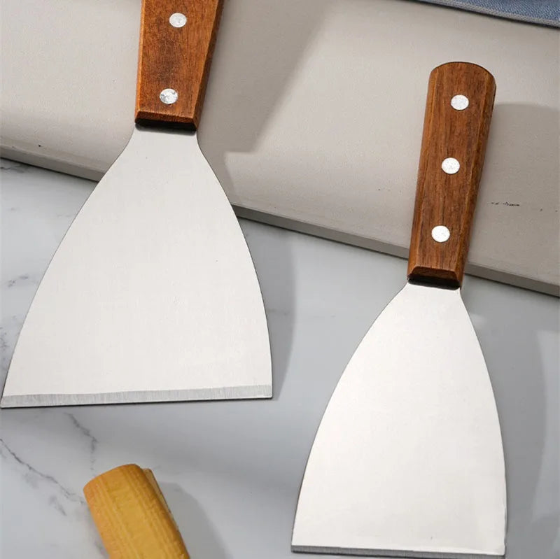 Wooden Handle Stainless Steel Oblique Spatula Steak Burger