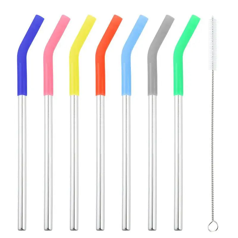 1set Long Stainless Steel Straw Silicone Straw Sleeve