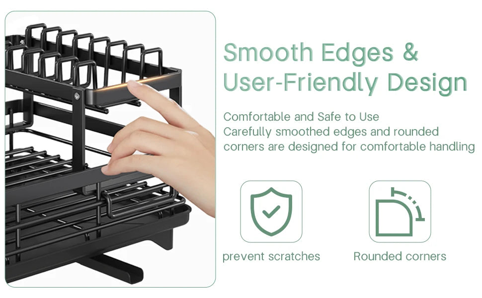 2-Layer Dish Drain Rack Is Suitable Countertop Metal