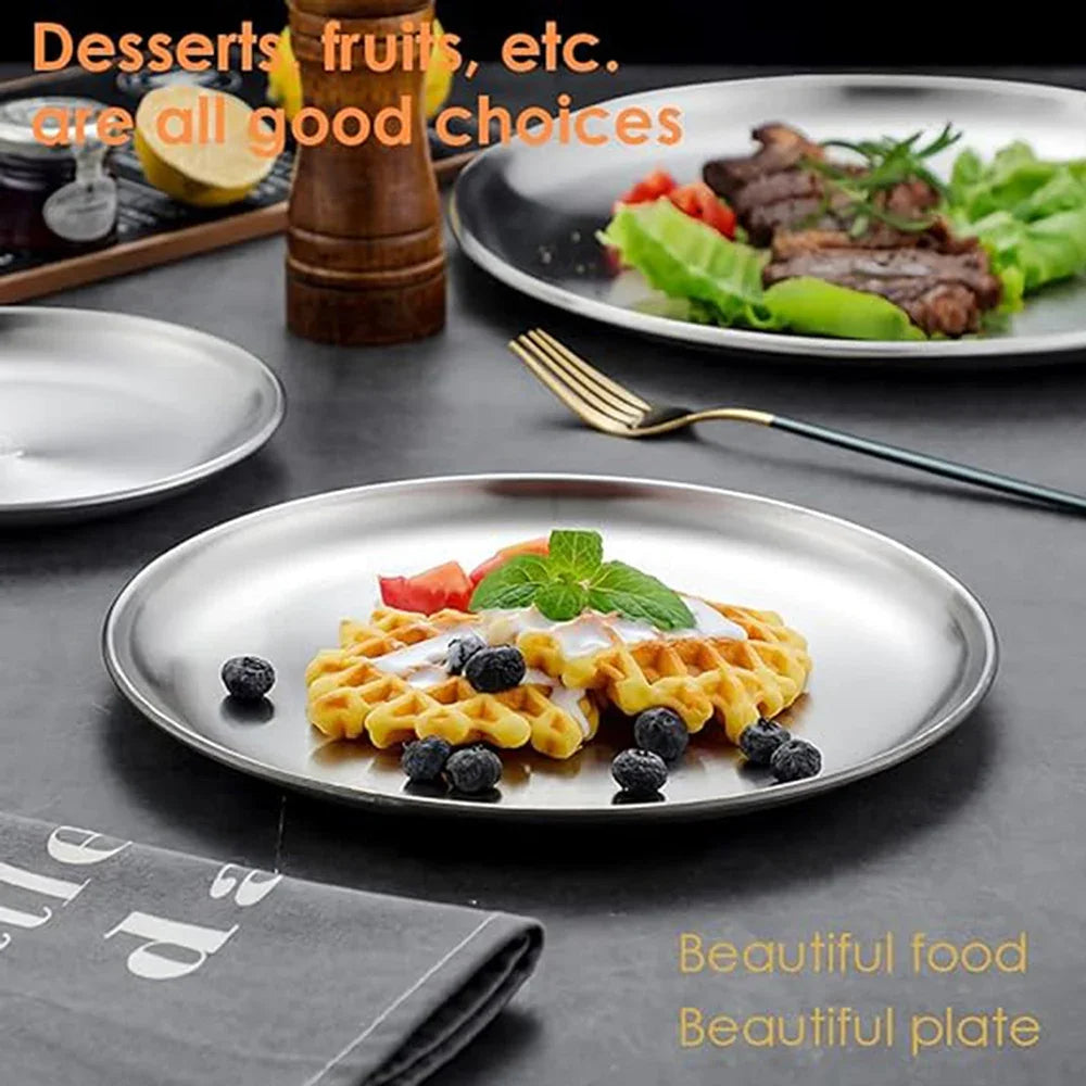 8pcs Stainless Steel Metal Round Dining Disc Bone