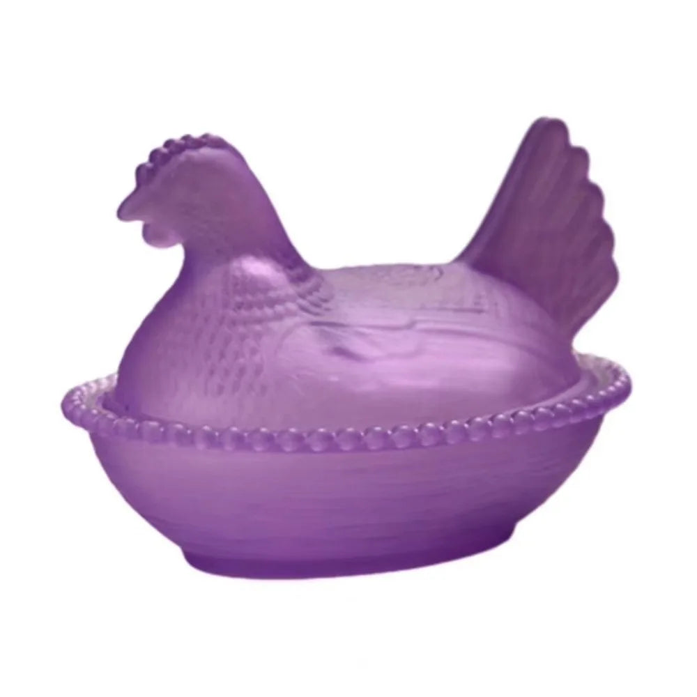 Glass Chicken Shaped Dish Lid Hen On Nest