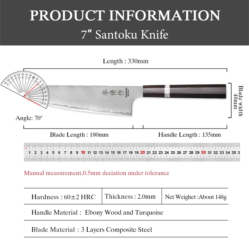 Inch Japanese Santoku Knife Layer Composite Steel Handmade