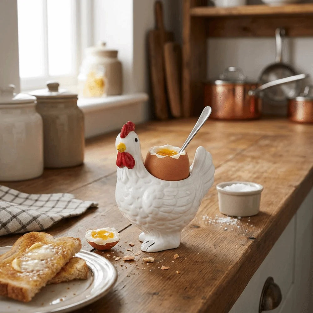 Unique Chicken Shape Ceramic Egg Cup Cartoon Decorative