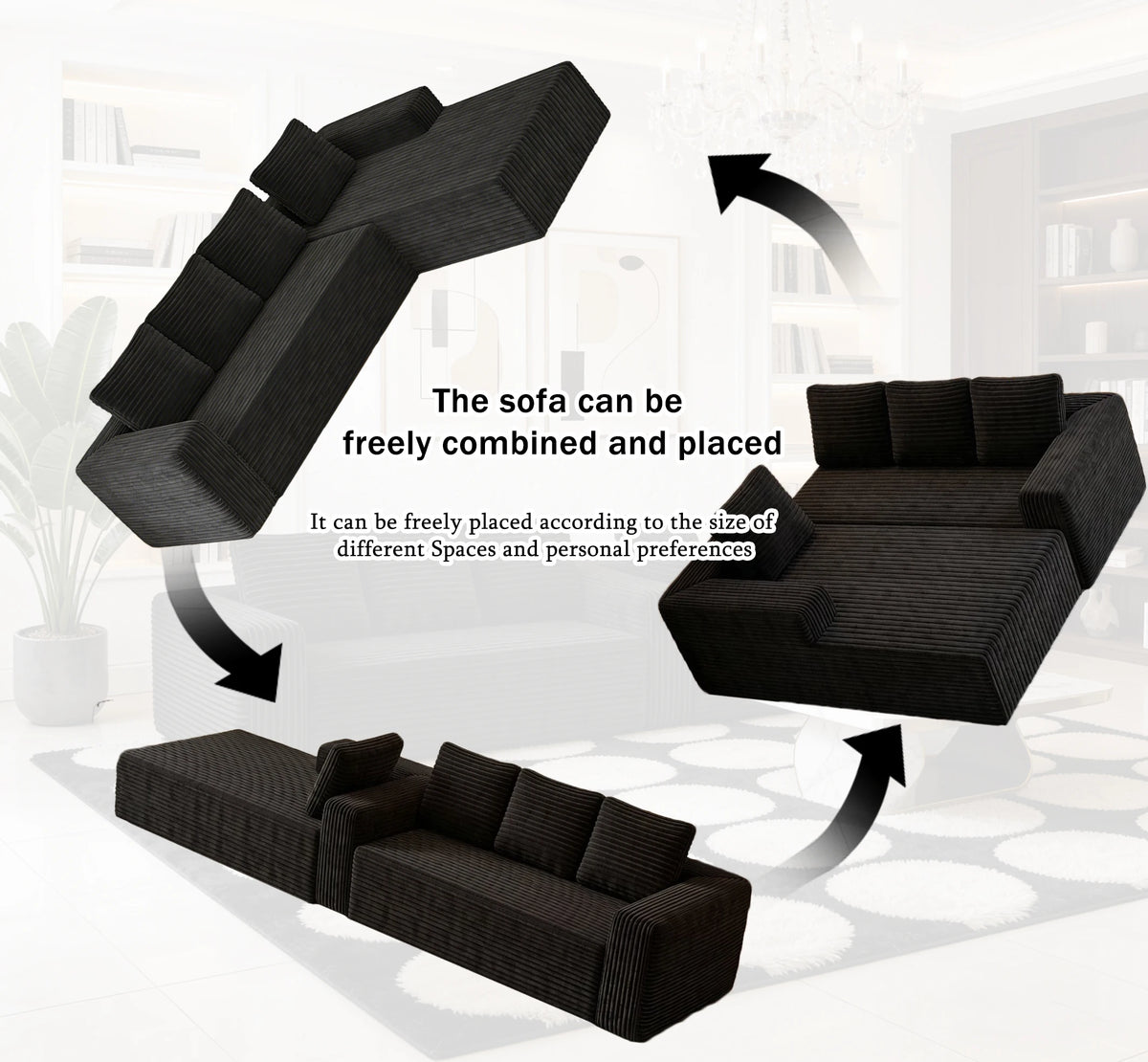 Modular Sofa Chaise Longue Soft Corduroy Fabric High-Density